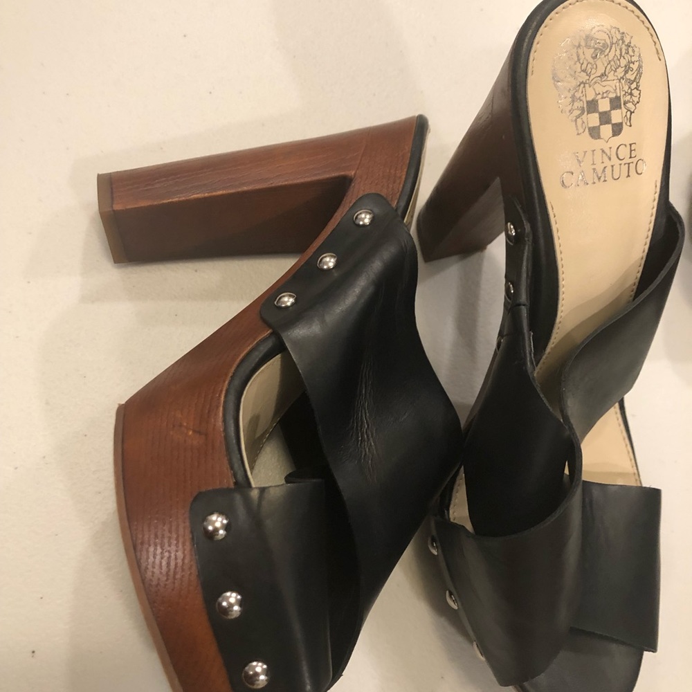 Black Leather Chunky Heel Sandals